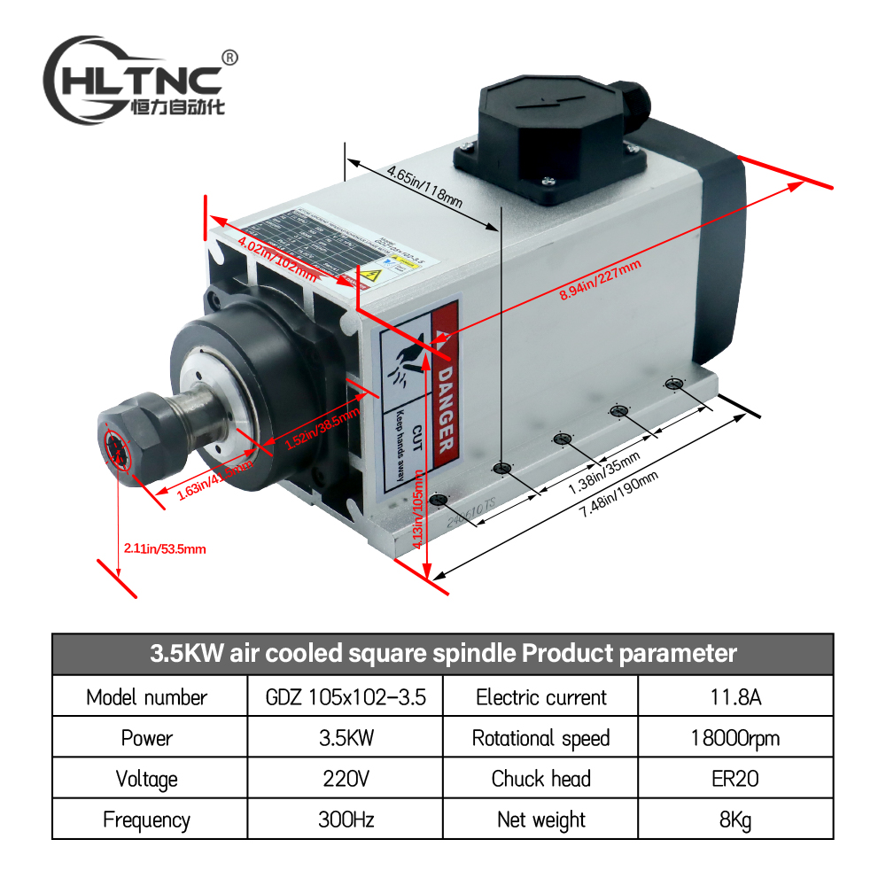 3.5KW ER20 220VSquare Fly-edge - огляд і ціна Cnc Spindle Motor