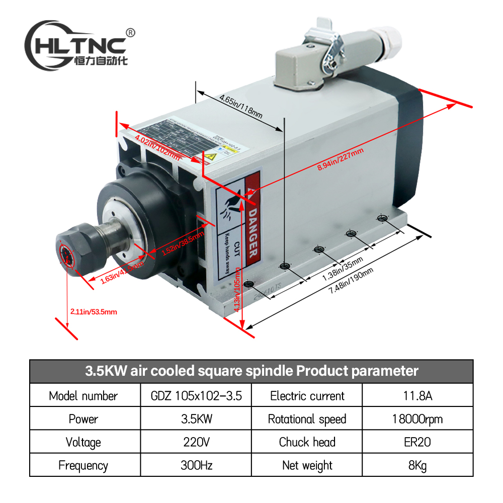 3.5KW ER20 220VSquare Fly-edge - огляд і ціна Cnc Spindle Motor